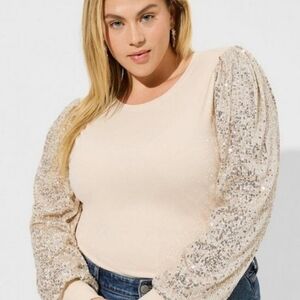 Torrid Rib Crew Neck Sequin Long Sleeve Top, 1X